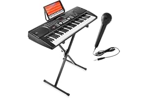 Hamzer 61 Key Electric Keyboard Piano with Stand for Beginners, Portable Digital Piano Keyboard Set with Built-In Speakers, Microphone, Keynote Stickers