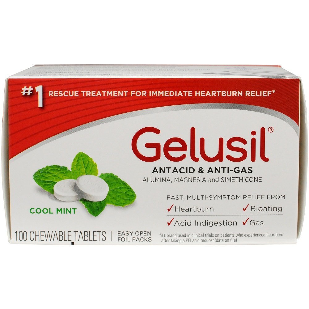 Gelusil Antacid/AntiGas Tablets Cool Mint, 100 Tablets (Pack of 4