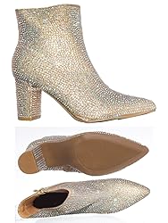 Forever Women Rhinestone Block Chunky Heel Ankle