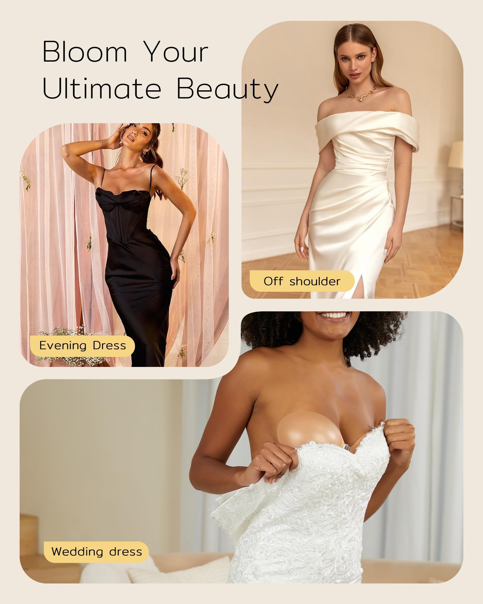 Niidor Adhesive Bra Strapless Sticky Invisible Push up Silicone Bra for Backless Dress