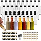 TOEKSIX 35 Pack 5 oz Hot Sauce Bottles with Black Caps,Empty Pepper Sauce Bottles,Clear Glass Woozy Bottles with Leak Proof B