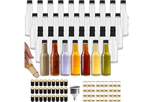 TOEKSIX 35 Pack 5 oz Hot Sauce Bottles with Black Caps,Empty Pepper Sauce Bottles,Clear Glass Woozy Bottles with Leak Proof B