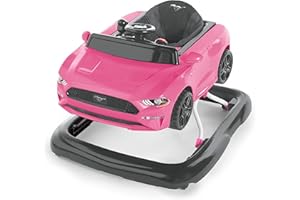 Bright Starts Ford Mustang 4-in-1 Pink Baby Activity Center & Push Walker with Removable Interactive Steering Wheel -Toy, 6 Months and up