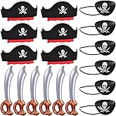 ZeeDix 18 Pcs Pirate Accessories for Kids, Include 6 Pirates Hats, 6 Eye Patches and 6 Swords, Pirate Party Decorations for Christmas, Halloween, Masquerade, Cosplay, Birthday