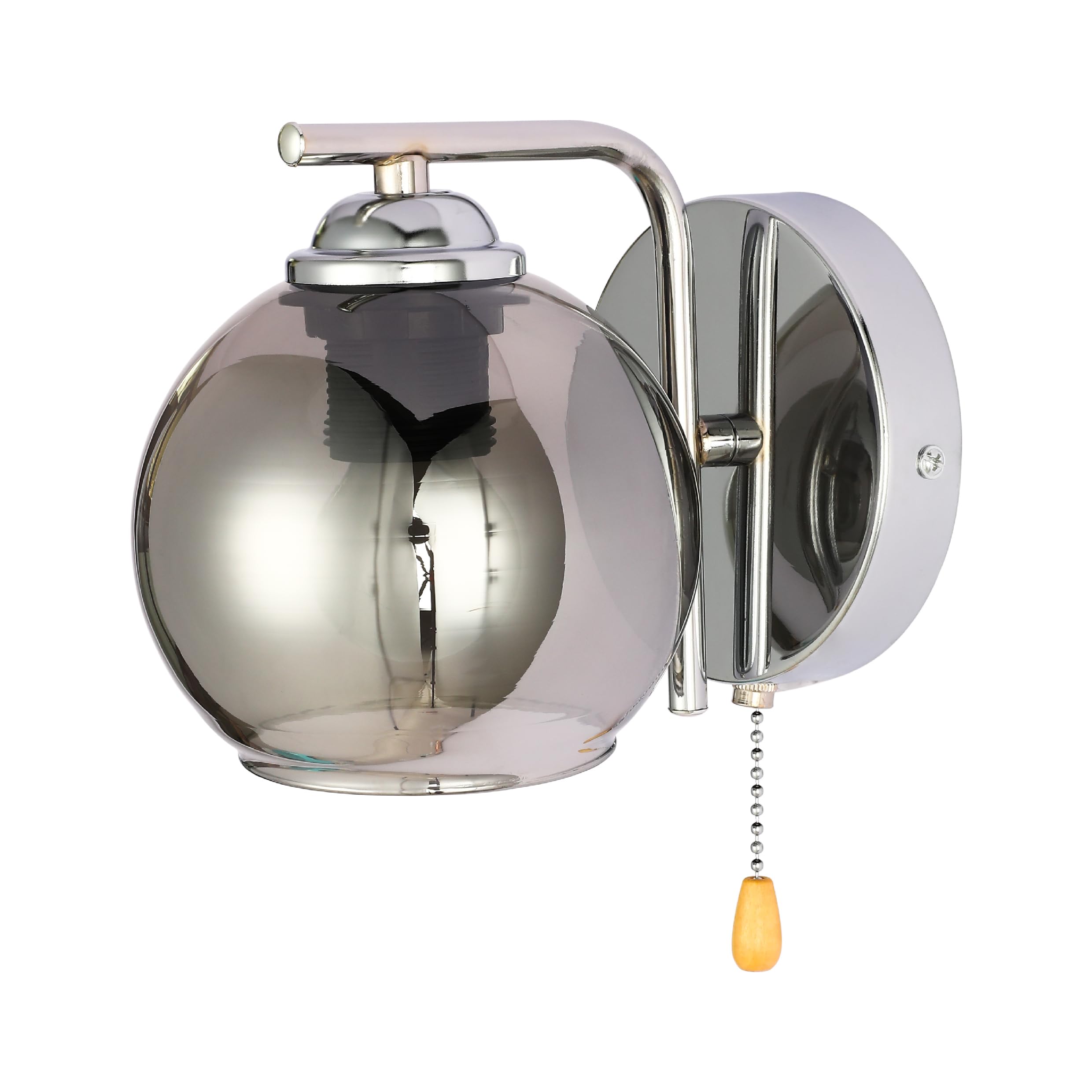 TEKLED myHome L-Shape Dome Glass Wall Light | E27 Fitting and Pull Down Switch | for Bedrooms Living Rooms Study Rooms Cafes Bars Restaurants | Chrome - Smoky (Bulb not Included)
