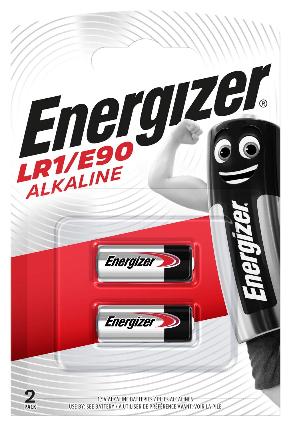 Energizer LR1/E90 Alkaline Batteries, 1.5V, Pack of 2