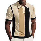 PJ PAUL JONES Mens Knitted Polo Shirts Short Sleeve Vintage Striped Shirt Casual Golf Polo Summer Vacation Beach Tops