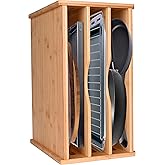 Digowers Cookie Sheet Organizer for Cabinet, 4 Tier Bamboo Baking Sheet Organizer for Store Heavy Sheet Pans, Cookie Sheets, Cutting Boards and Kitchen Documents Storage