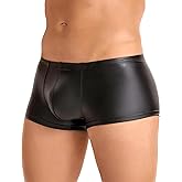 ohyeah Men's Faux Leather Underwear Boxer Briefs Low Waist Bikini Panties Trunks with Pouch Underpants for Men Sexy Lingerie
