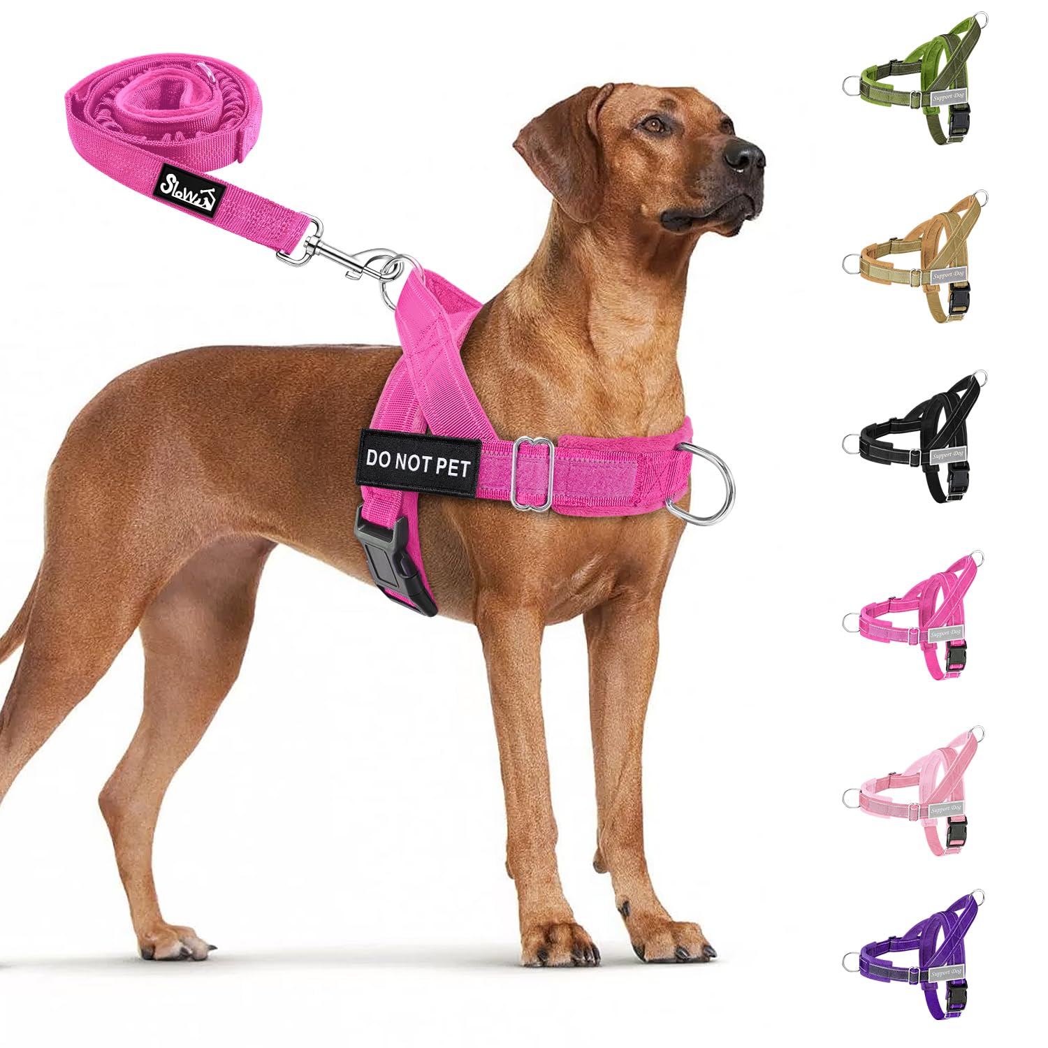 Photo 1 of SlowTon No Pull Dog Harness - Heavy Duty Dog Harness and Leash Set for Medium Large Dogs, Reflective Tactical Harness with Soft Padded and Front Clip for Easy Walk and Training (Fuchsia M)