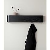 Kazai. Wall-Mounted Coat Rack 'Toke' - Modern Design Coat Rack with Hidden Wall Hooks - Solid Wood Veneer Panel Coat Hanger - Oak, Black