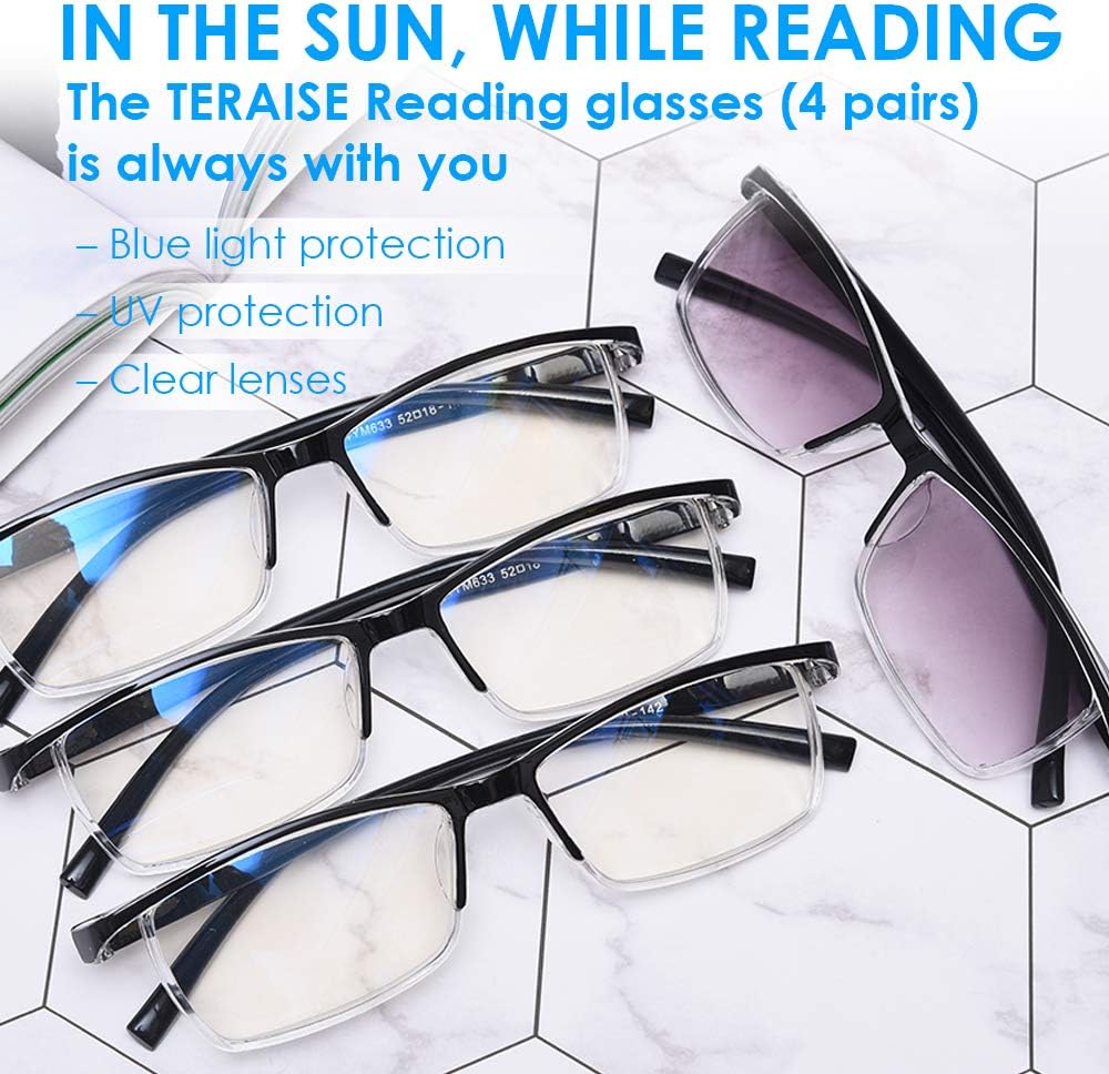 TERAISE 4PCS Value Anti-Blue Light Reading Glasses,Lightweight Comfortable Reader Glasses for Men and Women,Sturdy Reading Sunglasses UV400 Blue Light Blocking Included Glasses Case(1.5X) - Image 3