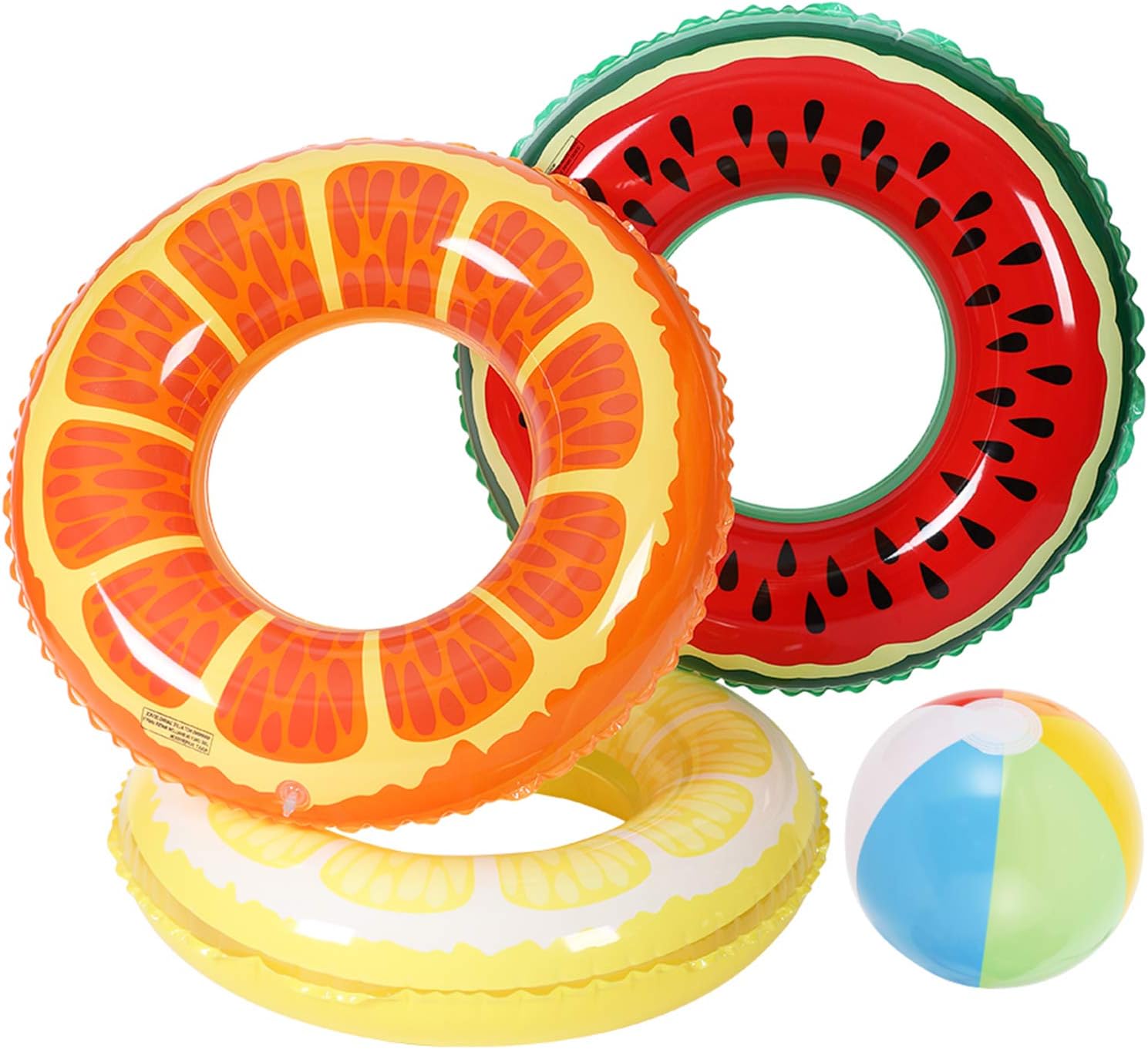 Lucky Doug 3 PCS Swimming Rings with 1 Beach Ball Inflatable Pool Floats for Kids Adults 32.5'' Pool Tube Toys for Summer Beach Water Float Party, Swimming Pool, Beach Time: Sports & Outdoors