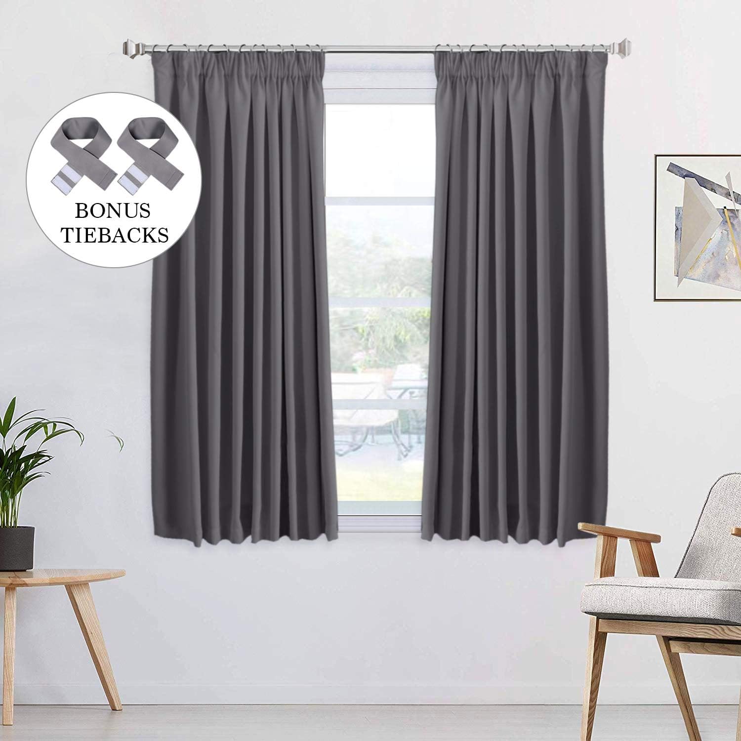 H.Versailtex 2 Pieces Blackout Pencil Pleat Curtains Draperies Room Darkening Thermal Insulated Energy Saving Drapes for Living Room with Two Free Tiebacks