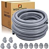 Wocloer 3/4 inch 100Ft Liquid-Tight Conduit Kit, Flexible Non Metallic Electrical Conduit, with 6 Straight and 5 Angle Fittings Included. 3/4" Dia