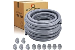 Wocloer 3/4 inch 100Ft Liquid-Tight Conduit Kit, Flexible Non Metallic Electrical Conduit, with 6 Straight and 5 Angle Fittings Included. 3/4" Dia