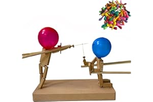 TAGYSH Wooden Fencing Puppets, Balloon Bamboo Man Battle, 2 Wooden Man Fighting Games, New Fencing Balloon Party Game, with 30 Balloons, 4 Random Weapons