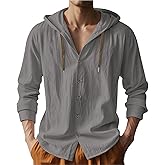 PIDOGYM Men Cotton Linen Long Sleeve Button Down Shirt Summer Casual Hawaiian Beach Tops Lightweight Fashion Hoodies