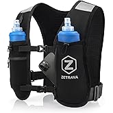 Adjustable Running Vest for Men Women – Running Hydration Vest with Two 500ml Bottles & Reflective Strips, Multiple Pockets & Bounce-Free Fit – Runners Vest for Marathon, Hiking & Cycling – Black