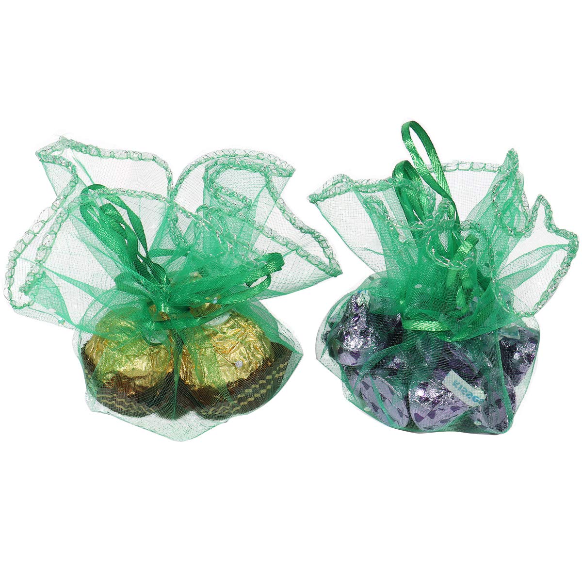 Dealglad Round Organza Bags, 50pcs 9.8 Inch Drawstring Jewelry Candy Pouch Christmas Wedding Party Favor Gift Packaging Bags (Green)