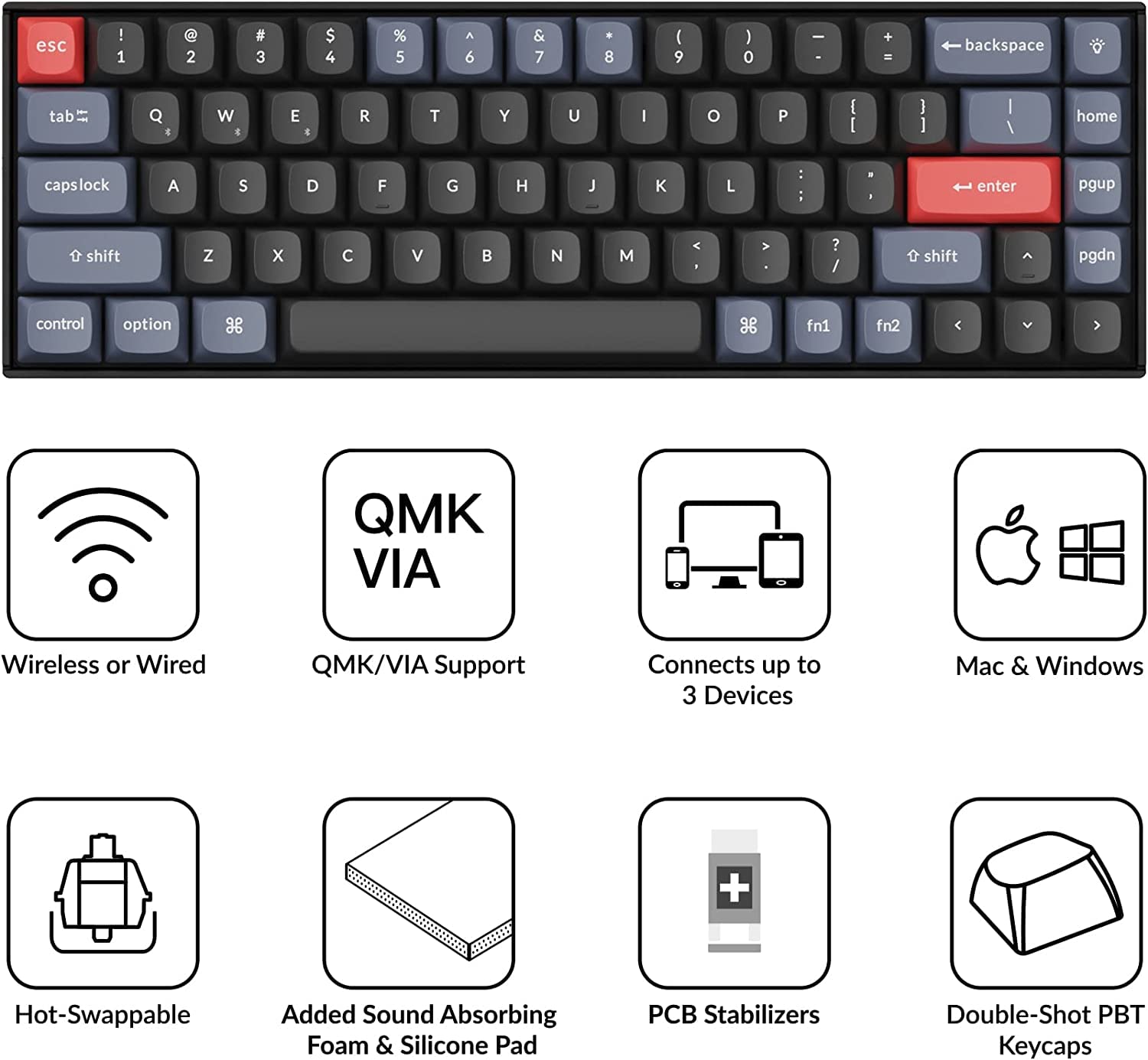 Keychron K6 Pro QMK/VIA Wireless Mechanical Keyboard, Hot-Swappable Custom Programmable Macro Wired Keyboard with Keychron K Pro Brown Switch, White Backlit, PBT Keycaps for Mac Windows Linux