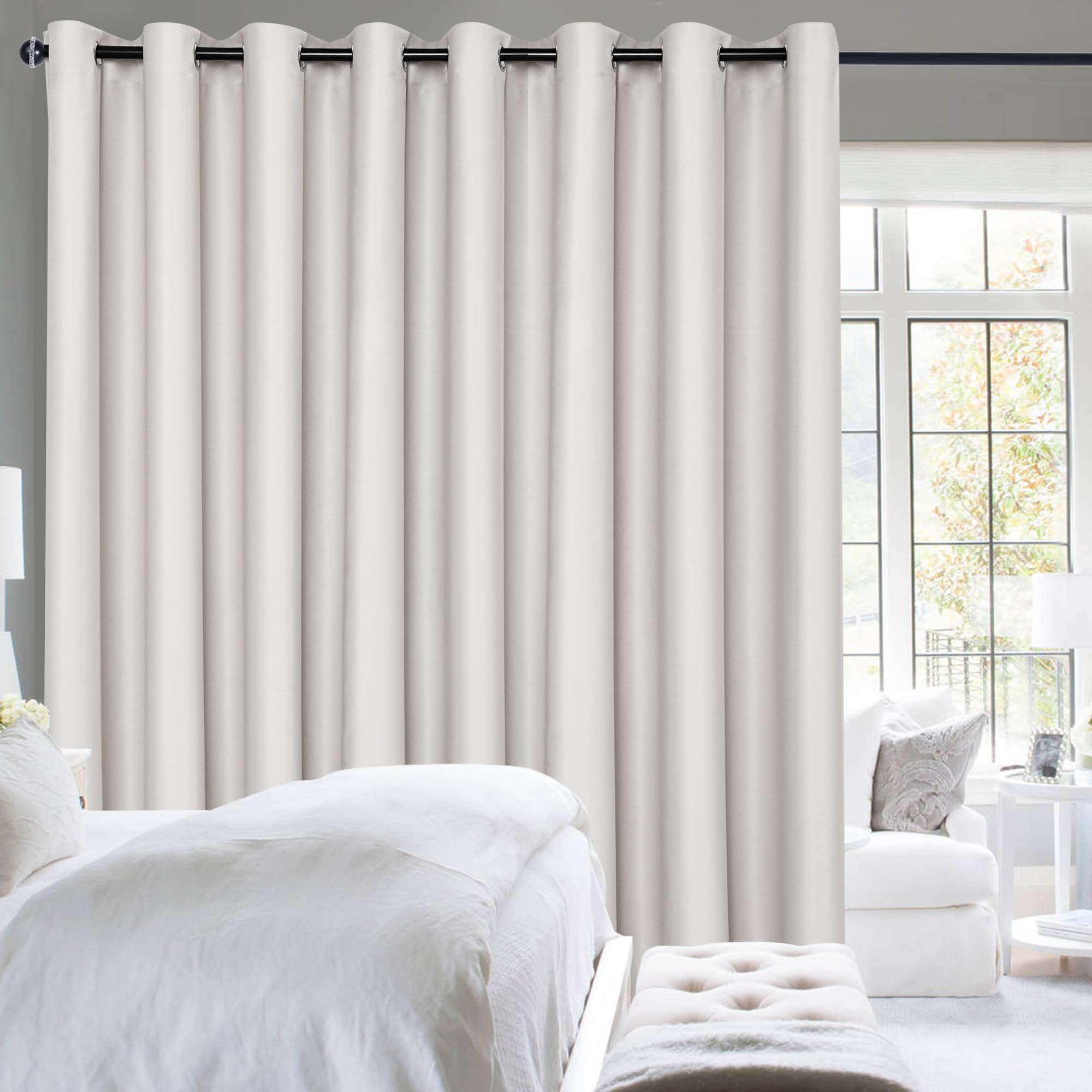 Photo 1 of Hiasan Room Divider Blackout Curtains,Extra Wide 100 x 108 Inches Long Energy Smart&Noise Reducing Grommet Thermal Insulated Curtain for Patio Door,Any Room Partition,1 Panel Sewn with Tiebacks,Ivory
