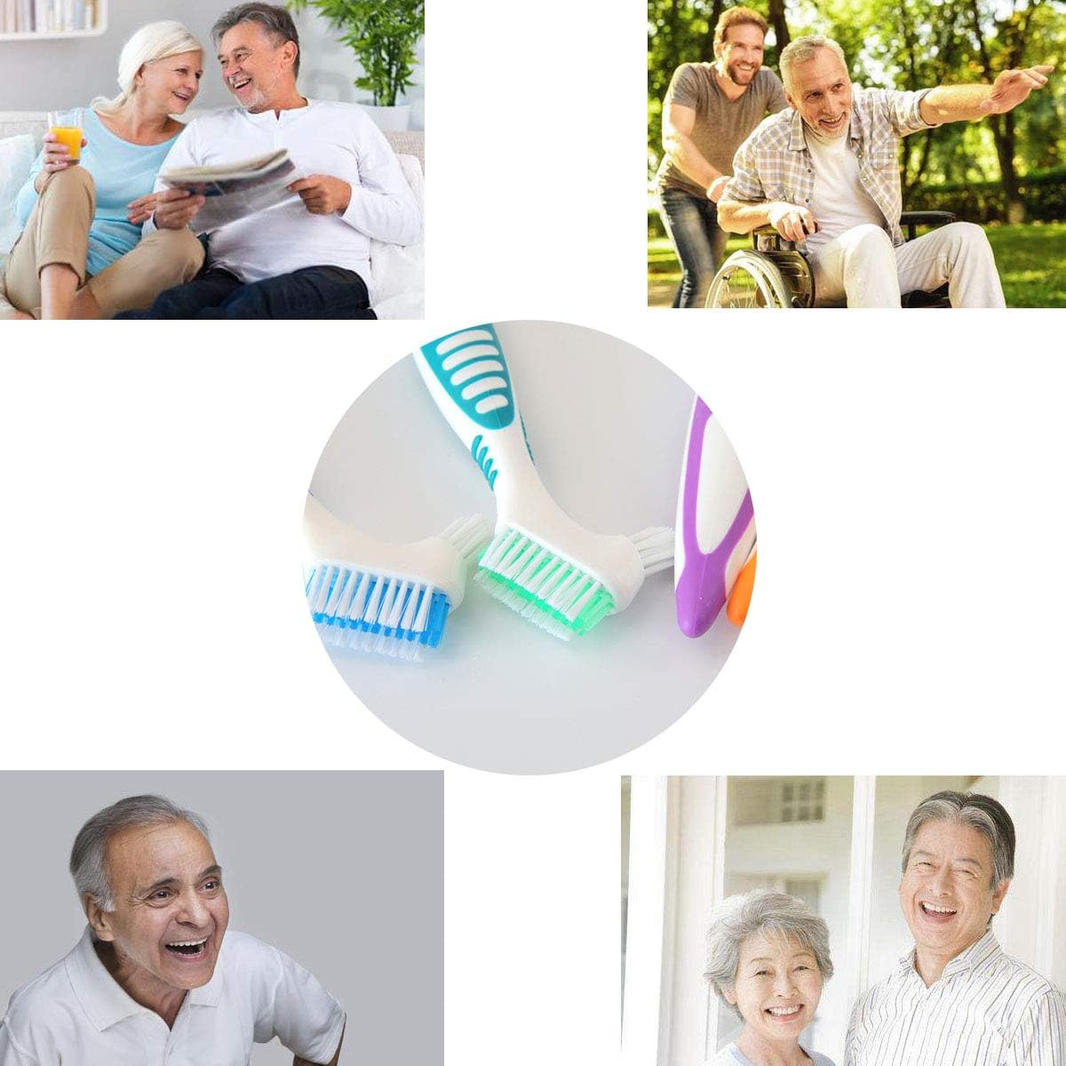 6 Pcs Denture Brush Hard Denture Toothbrush False Teeth Cleaning Brush with Premium Black Carrying Case for Denture Care Denture Cleaning (4 Colors): Health & Personal Care