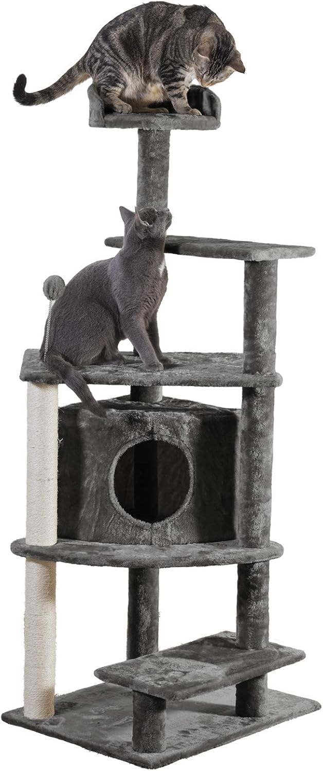 Furhaven Pet Cat Tree - Tiger Tough Cat Tree House Condo Perch Entertainment Playground Furniture for Cats and Kittens, Platform House Playground, Gray : Pet Supplies
