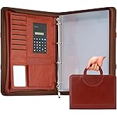 QSYZAIL Zipper Padfolio Organizer with Handles,PU Leather Portfolio Binder Includes Business Card Pockets,Solar Calculator and Notepad Holder for Resume, Documents, Conference Meeting