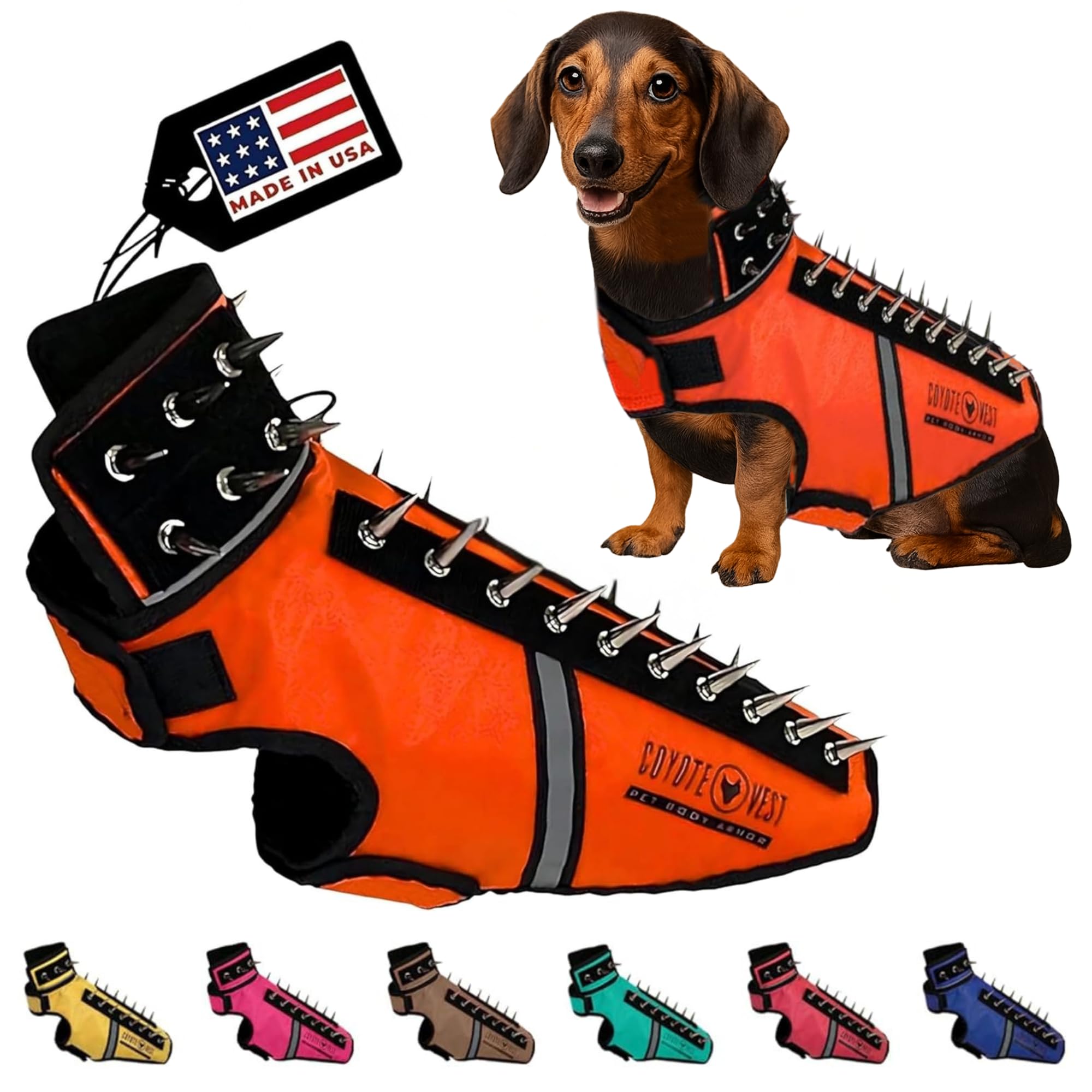 CoyoteVest SpikeVest Dog Harness Vest, Reflective Dog Accessories with Spikes to Shield Your Pet from Raptor and Animal Attacks, Velcro Tabs for Fast Wearing and Removal (Small, Fluorescent Orange)
