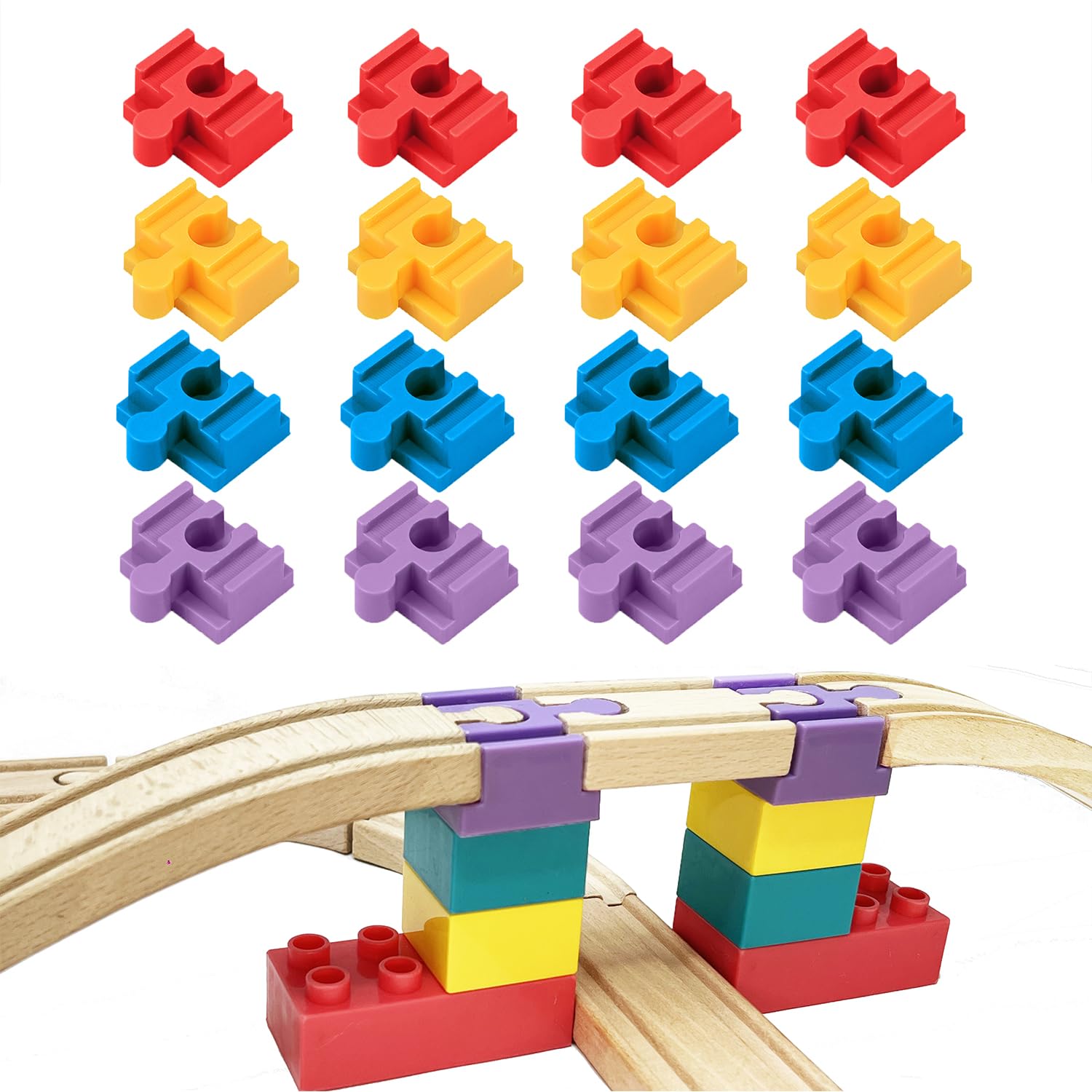 Photo 1 of Wooden Train Track Accessories, 16 pcs Wooden Track Connector, Compatible with All Major Brands Woodens Train Track, Christmas Birthday Gift for Boys Girls, Train Toys Expansion Pack for Kids Ages 3+