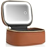 Mini Makeup Bag with Led Mirror, Small Travel Make up Bag 3 Light Modes Adjustable Brightness, for Women Organizer Cosmetic Bag, Portable Travel Train Toiletry Bag, for Pool Parties Work Touch-Ups