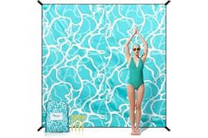 Diveblues Beach Blanket Waterproof Sandproof,Extra Large Beach Mat,Sand Free,Soft and Durable, Light Weight and Portable,Picnic Mat for Travel Camping, Beach Vacation,4 Stakes & 1 Travel Bag