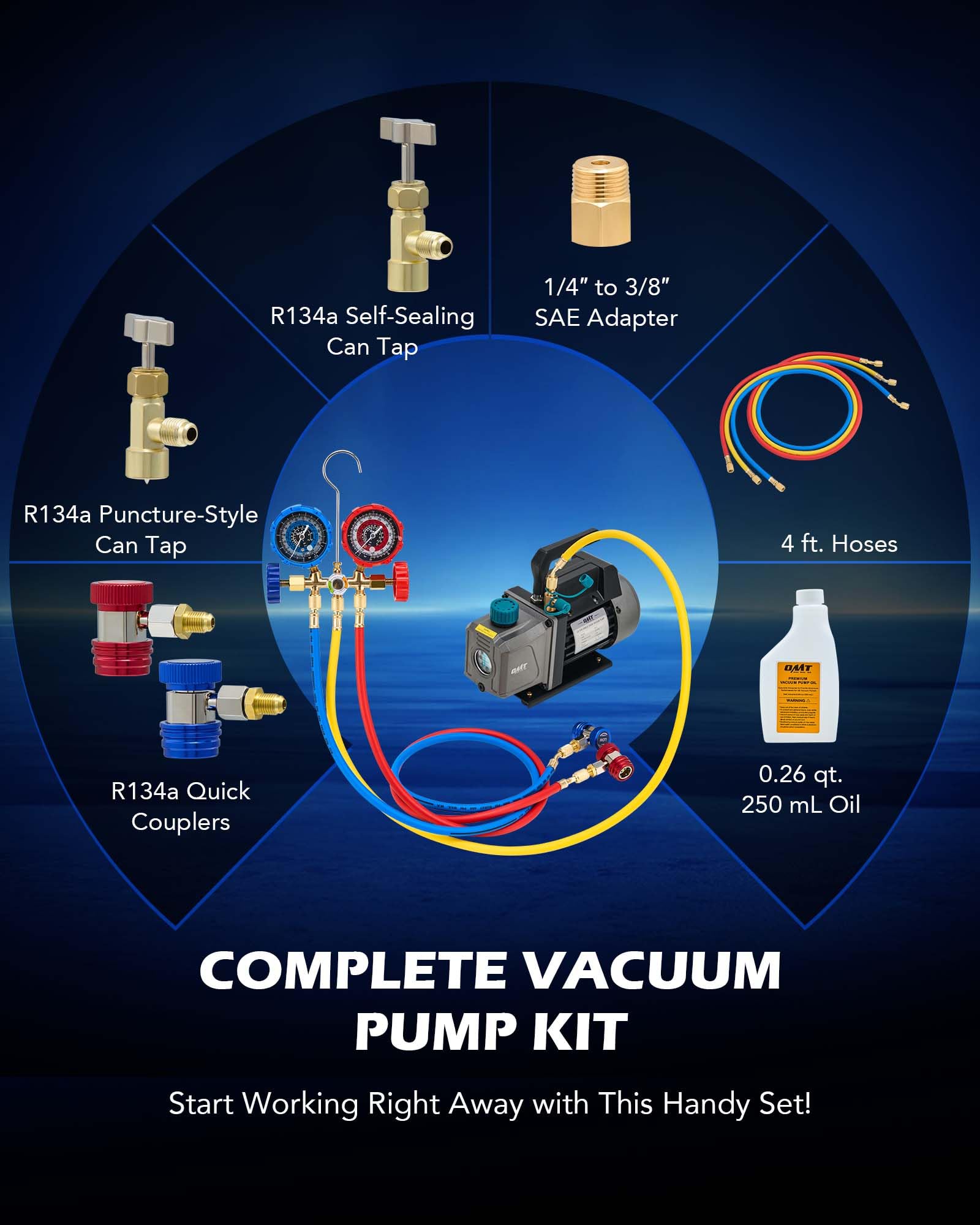 Orion Motor Tech AC Vacuum Pump And Gauge Set, 1/4 Hp 3.5 Cfm Vacuum