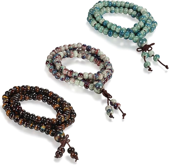 Braccialetto Portafortuna Con Perline Semplici E Nodo In Argento Sterling 925 Stile Retro Buddha Stones