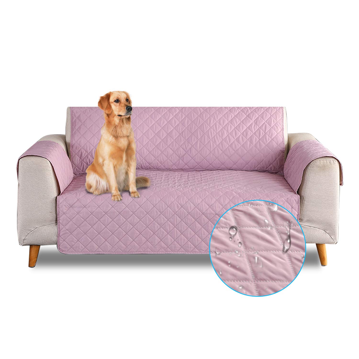 PETCUTE Sofa cover waterproof sofa slipcovers Anti Slip armchair covers Quilted Couch Slipcover Sofa Protector for dog pets Pink 2 Seater