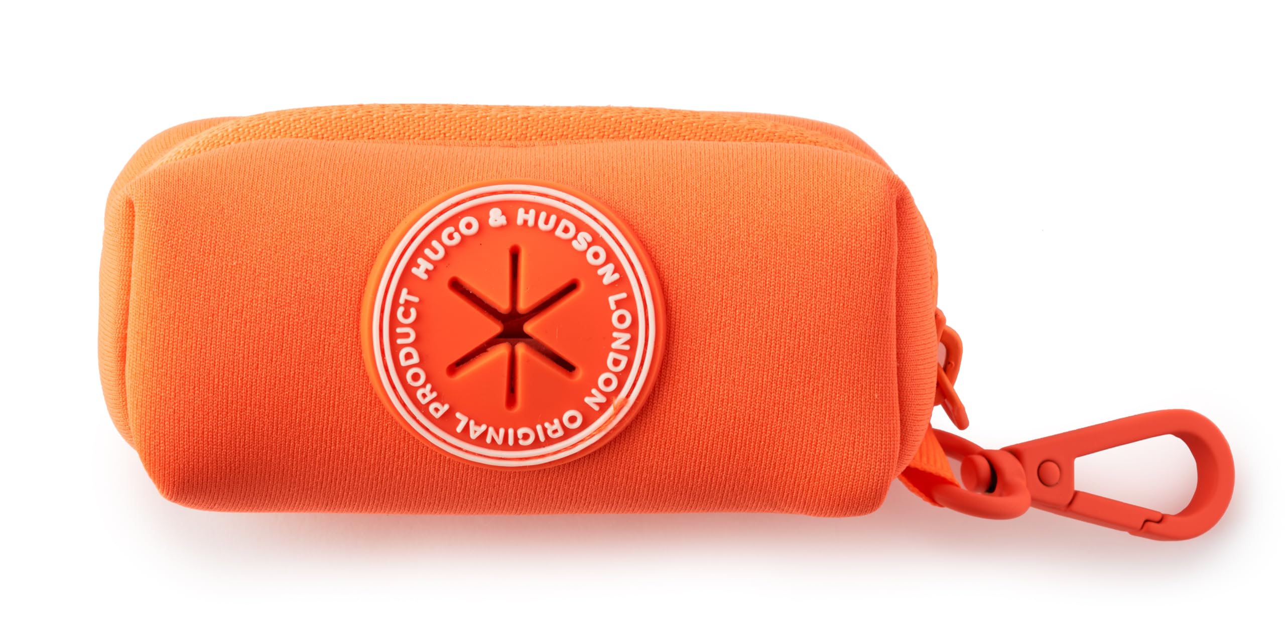 HUGO & HUDSON Dog Poop Waste Bag Dispenser, Poo Bag Holder with Carabiner Clip, Orange