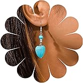 Andelaisi Boho Turquoise Heart Drop Earrings Blue Turquoise Heart Hook Earrings Vintage Turquoise Dangle Earrings Silver Turquoise Stone Earrings Jewelry for Women Gifts