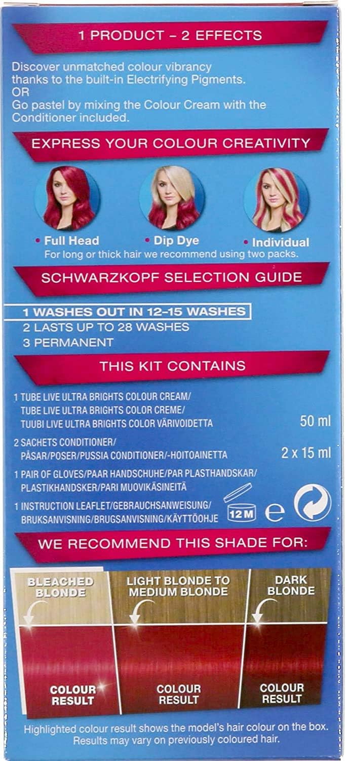 Schwarzkopf LIVE Ultra Bright or Pastel Pink Hair Dye, Pack 3, Semi-Permanent Colour lasts up to 15 washes - 093 Shocking Pink - Image 4