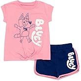 Bluey Girls T-Shirt and French Terry Dolphin Shorts Outfit Set Toddler to Big Kid Sizes (2T - 10-12)