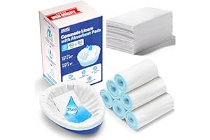 ATJATJ 60 Packs Commode Liners With 60 Absorbent Pads, Leak-Proof Disposable Toilet Bags for Adults, Fits All Bedside Toilet Chairs Bucket, Portable Potty Liners for Home Medical Use, No Mess Cleanup