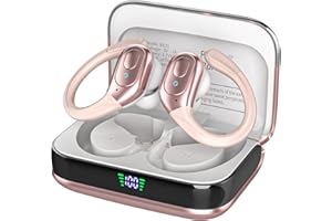 sajawass Wireless Earbuds Bluetooth 5.4 Headphones, Noise Canceling Ear Buds with 75hr Playtime, LED Power Display, IPX7 Waterproof Earphones Over-Ear Earphones for Sports/Workouts - Rose Gold