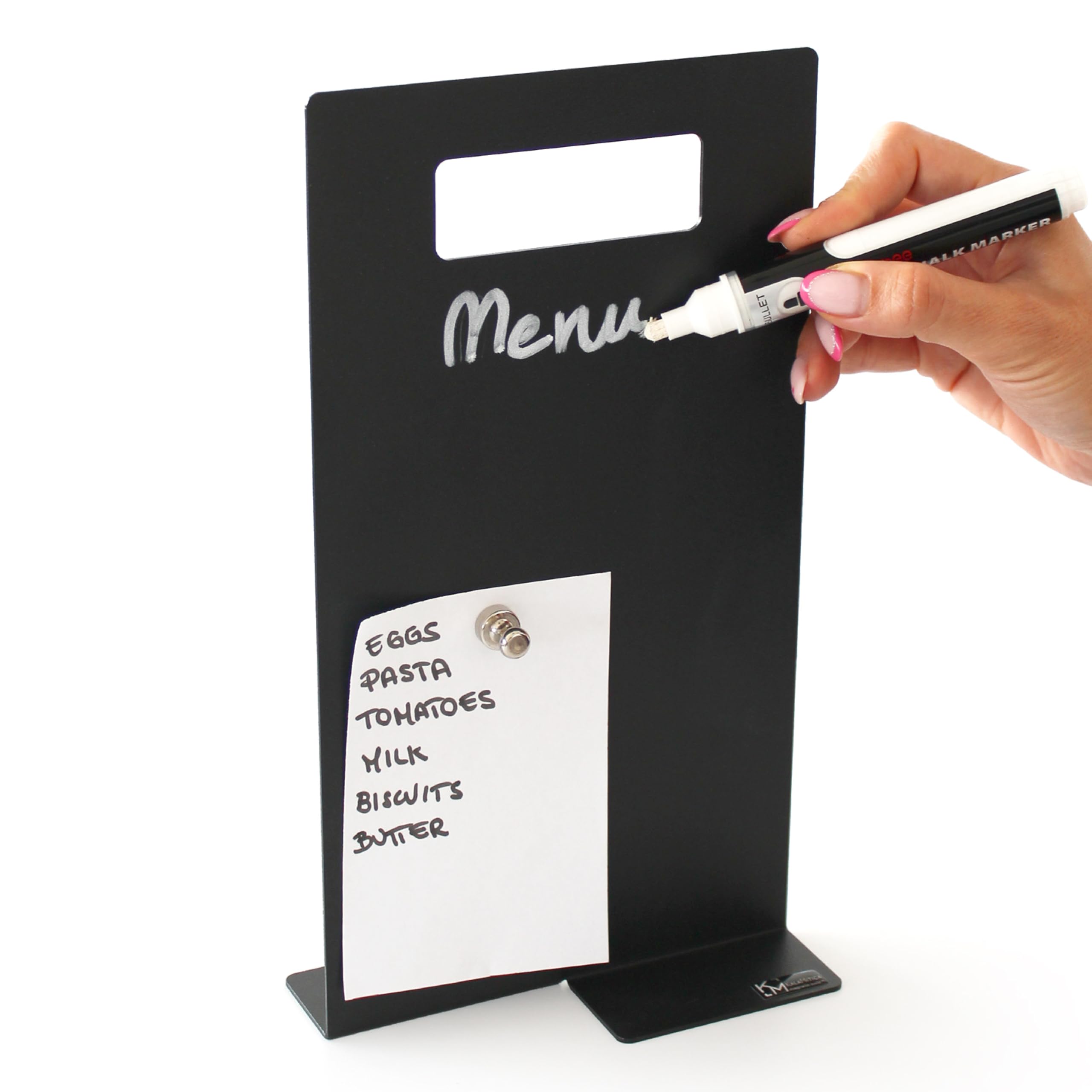 KalaMitica - Magnetic Table Board A5-15 x 27 cm - Double-Sided Black Board, Writeable and Erasable - Counter Display, Menu Holder for Restaurant, Bar, Shop