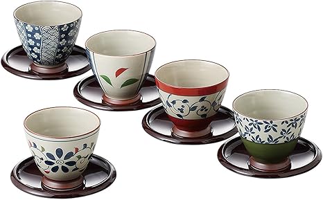 Amazon 西海陶器 波佐見焼 湯呑 煎茶碗 染錦いろどり 茶托 コースター 付 0 Ml 5個 セット 飯碗 オンライン通販