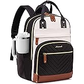 LOVEVOOK Laptop Backpack for Women with Giant Tumbler Holder Pocket,15.6 inch School College Book Bag Nurse Teacher Backpack,Waterproof Work Travel Backpack Purse Laptop Computer Bag,Beige-Black-Brown