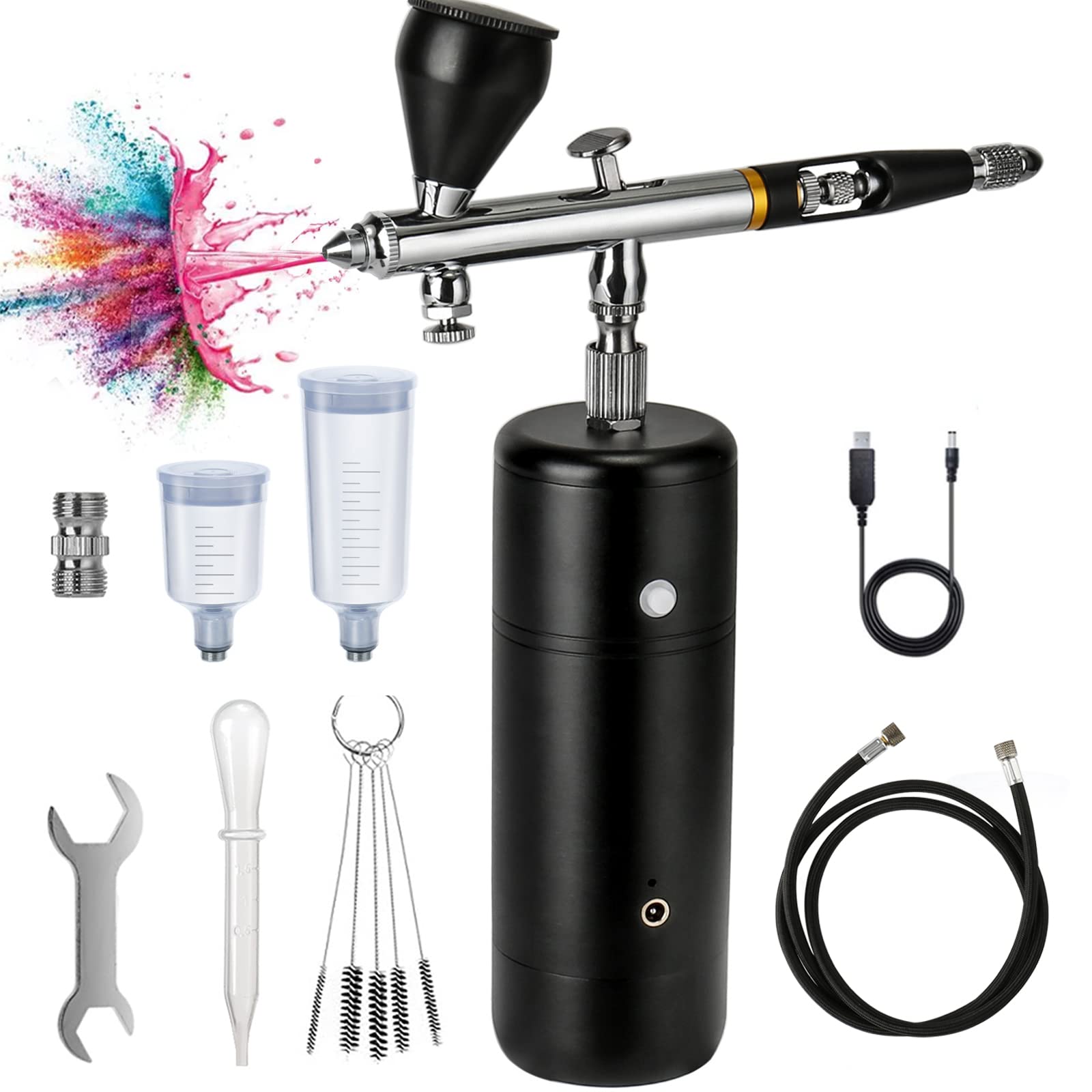 Portable Airbrush Kit with Compressor, 30PSI Handheld Cordless Airbrush Kit, Rechargeable Dual Action Mini Air Brush Kit with 0.3mm Fluid Tip, Suitable for Painting, Model, Nail, Tattoo, Cake