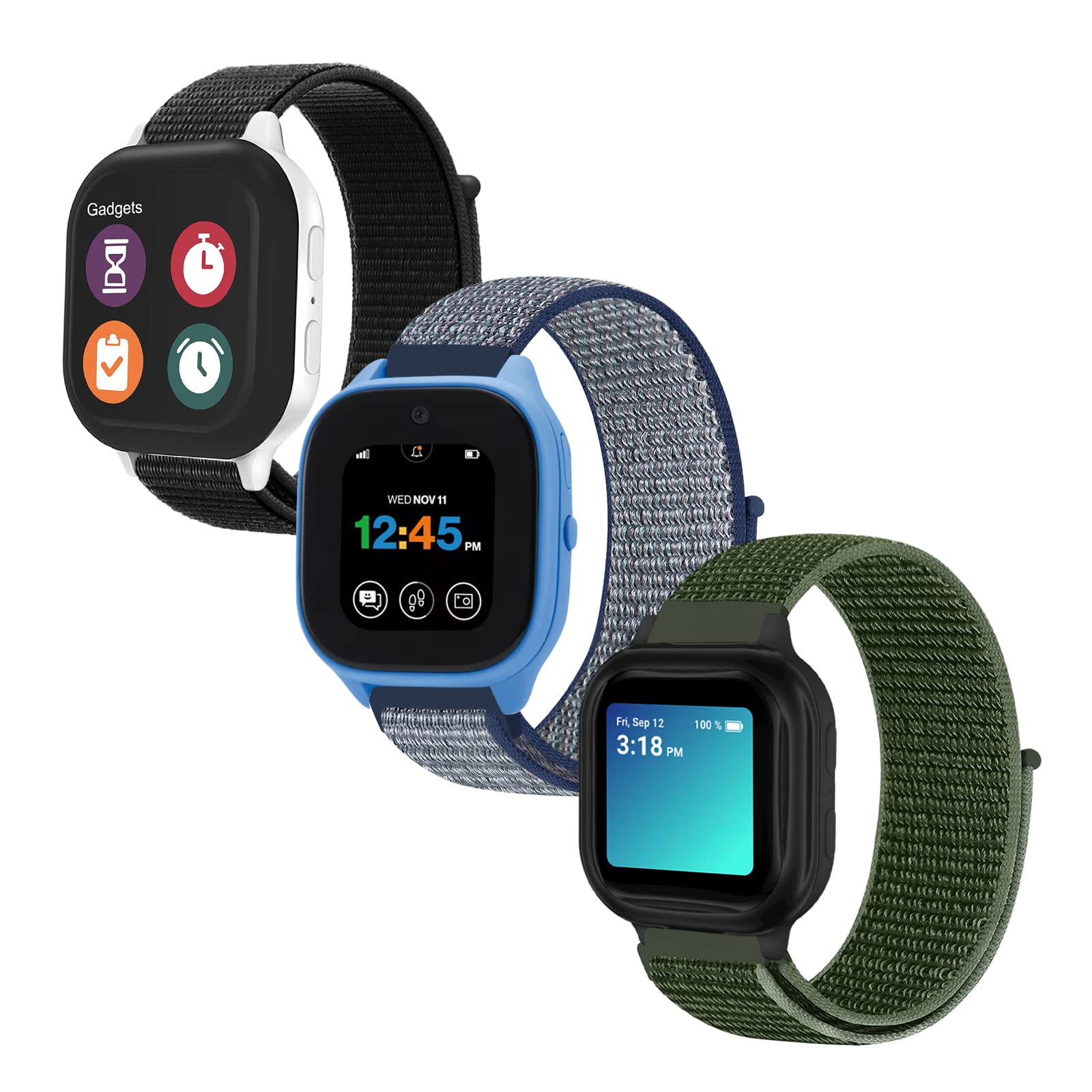 Photo 1 of BlackPro 3 Pack Compatible with Gabb Watch Band Replacement, 20mm Breathable Nylon Loop Kids Watch Band with Quick Release Pins for Kids Girls Boys (Black&ArmyGreen&NightBlue)