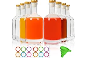 BIGIVACA Glass Liquor Bottles 12 oz - 8 Pack Clear Wine Bottle with T-Top Caps - Heavy Base Bottles for Brewing, Kombucha, Ju