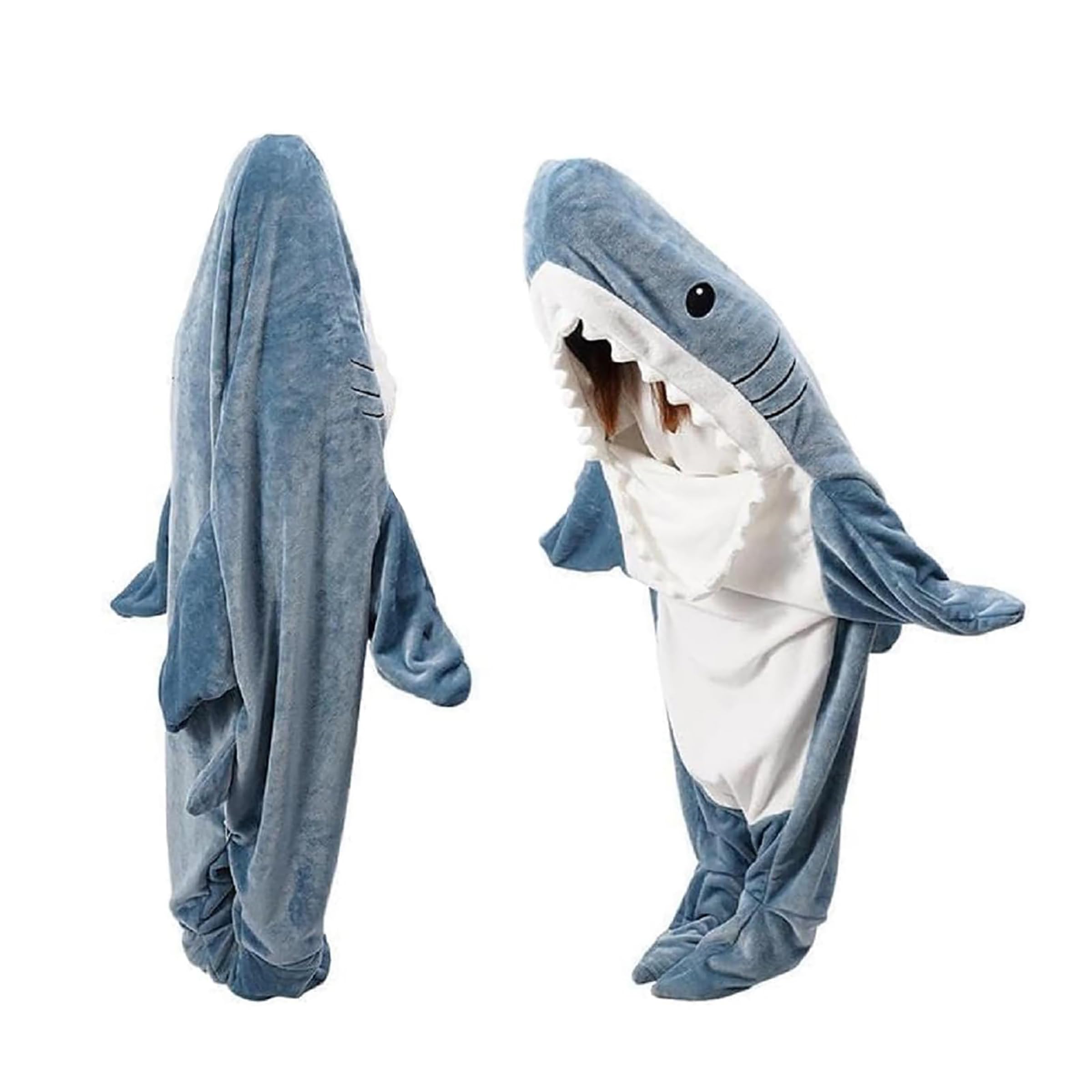 Shark Blanket - Made of Super Soft, Cosy Flannel with Hood, Shark Jumpsuit, Shark Blanket Hoodie, Shark Sleeping Bag, Portable Blanket for Adults and Children, L
