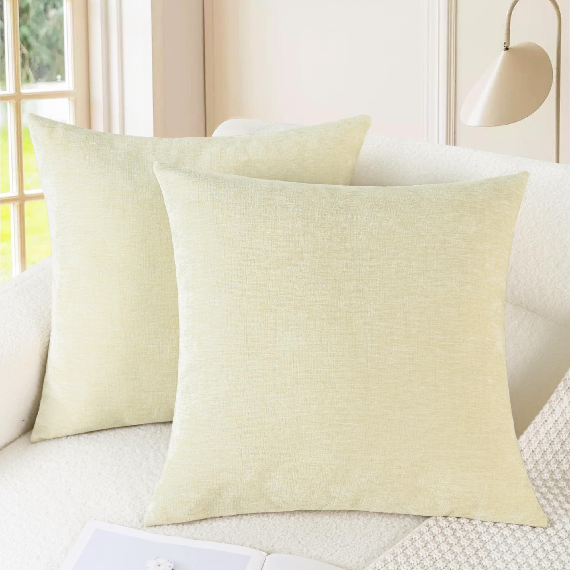 Photo 1 of ***UNNOWN MEASUREMENTS*** CaliTime Throw Pillow Covers Decorative 18 X 18 Inches Pack of 2 Cozy Chenille Cushion Cases for Couch Sofa Bed Living Room Home Beigehi